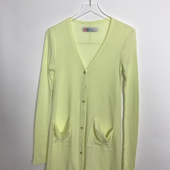 Free People Beach hi lo yellow cardigan pockets M - Picture 3 of 8